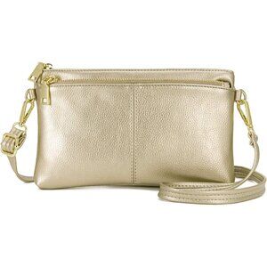 ⚡Women's Lightweight Gold Triple Zip Vegan Leather Clutch Wristlet Bag